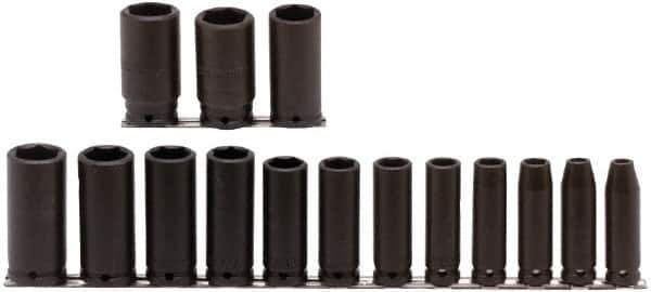 Proto - 15 Piece 1/2" Drive Deep Well Impact Socket Set - 6 Points, 3/8" to 1-1/4" Range, Inch Measurement Standard - Top Tool & Supply