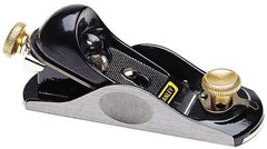 Stanley - 6-3/8" OAL, 1-5/8" Blade Width, Block Plane - High Carbon Steel Blade, Cast Iron Body - Top Tool & Supply