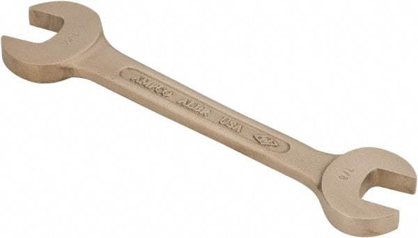 Ampco - 7/8" x 15/16" Nonsparking Open End Wrench - 9" OAL, Double End, Plain Finish, 15° Head Angle - Top Tool & Supply