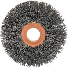 Brush Research Mfg. - 2-1/2" OD, 1/2" Arbor Hole, Crimped Carbon Wheel Brush - 1/2" Face Width, 3/4" Trim Length, 20,000 RPM - Top Tool & Supply