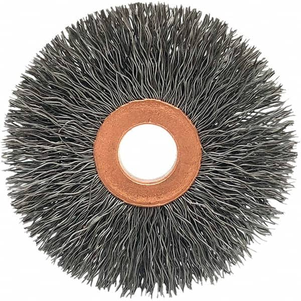 Brush Research Mfg. - 2-1/2" OD, 1/2" Arbor Hole, Crimped Stainless Steel Wheel Brush - Top Tool & Supply