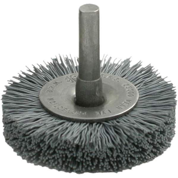 Brush Research Mfg. - 3" OD, Straight Filament Abrasive Nylon Wheel Brush - 3/8" Face Width, 13/16" Trim Length, 25,000 RPM - Top Tool & Supply