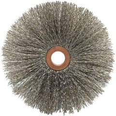 Brush Research Mfg. - 4" OD, 1/2" Arbor Hole, Crimped Carbon Wheel Brush - 5/8" Face Width, 1-9/16" Trim Length, 20,000 RPM - Top Tool & Supply