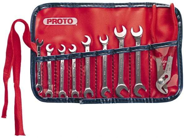 Proto - 9 Piece, 13/16" x 15/64" to 3/8" x 11/32", Ignition Wrench Set - Inch Measurement Standard, Chrome Finish, Comes in Vinyl Pouch - Top Tool & Supply