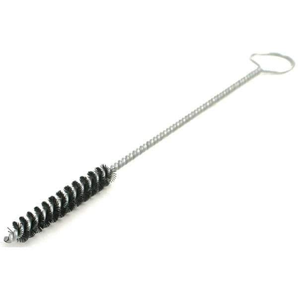 Brush Research Mfg. - 13/16" Diam Helical Nylon Tube Brush - Single Spiral, 0.017" Filament Diam, 1-1/2" Brush Length, 6" OAL, 0.22" Diam Galvanized Steel Shank - Top Tool & Supply