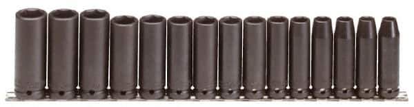 Proto - 15 Piece 1/2" Drive Deep Impact Socket Set - 6 Points, 10 to 24mm, Metric Measurement Standard - Top Tool & Supply