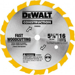 DeWALT - 5-3/8" Diam, 0.3937" Arbor Hole Diam, 16 Tooth Wet & Dry Cut Saw Blade - Tungsten Carbide-Tipped, Fast Cutting Action, Diamond Arbor - Top Tool & Supply