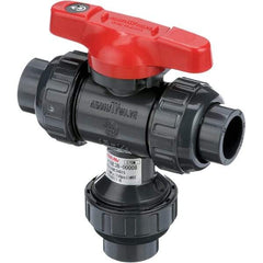 Asahi/America - 3" Pipe, Full Port, PVC Multiport Ball Valve - Three Way, Socket Ends, Tee Handle - Top Tool & Supply