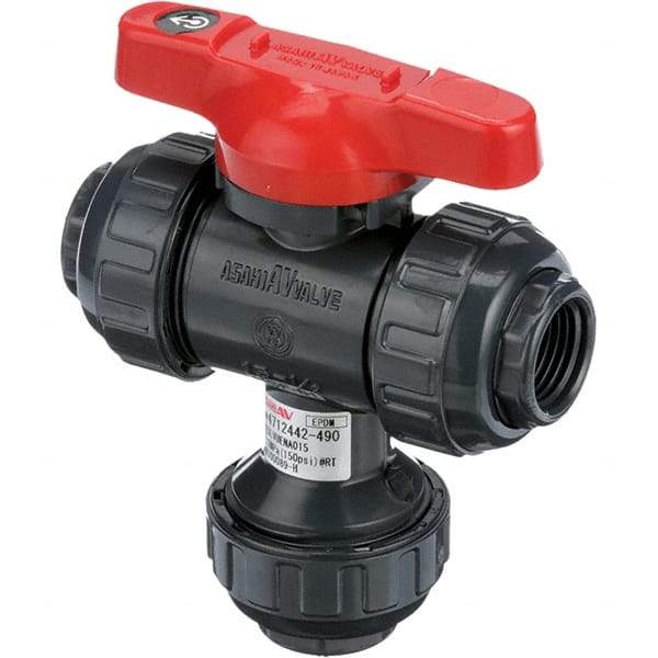 Asahi/America - 1" Pipe, Full Port, PVC Multiport Ball Valve - Three Way, Threaded Ends, Tee Handle - Top Tool & Supply