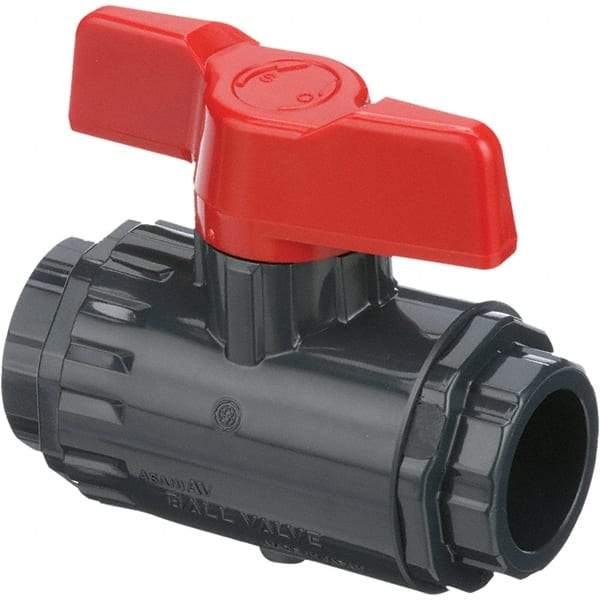 Asahi/America - 1/2" Pipe, Standard Port, PVC Ball Valve - Inline - Two Way Flow, Socket Ends, Tee Handle, 150 WOG - Top Tool & Supply