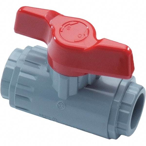 Asahi/America - 1" Pipe, Standard Port, PVC Ball Valve - Inline - Two Way Flow, Threaded Ends, Tee Handle, 150 WOG - Top Tool & Supply