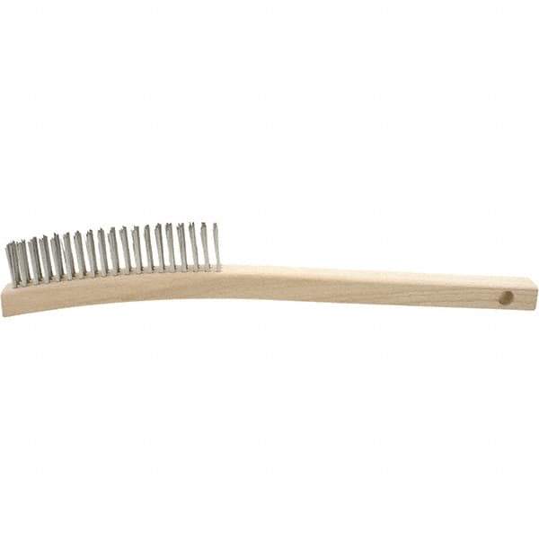 Brush Research Mfg. - 4 Rows x 19 Columns Stainless Steel Scratch Brush - 5-3/4" Brush Length, 13-3/4" OAL, 1-1/8 Trim Length, Wood Curved Back Handle - Top Tool & Supply