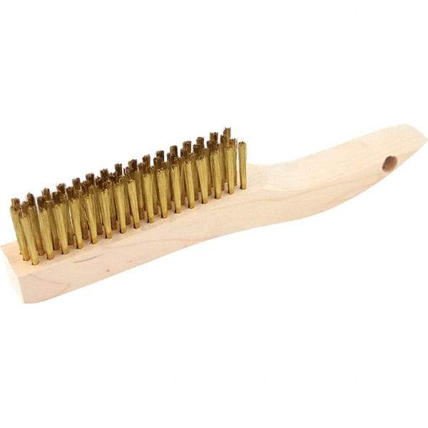 Brush Research Mfg. - 4 Rows x 16 Columns Brass Scratch Brush - 4-3/4" Brush Length, 10-1/4" OAL, 1-1/8 Trim Length, Wood Shoe Handle - Top Tool & Supply