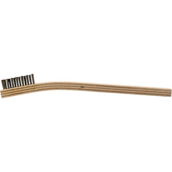Brush Research Mfg. - 2 Rows x 7 Columns Stainless Steel Scratch Brush - 1/2" Brush Length, 7-1/4" OAL, 1/2 Trim Length, Wood Curved Back Handle - Top Tool & Supply