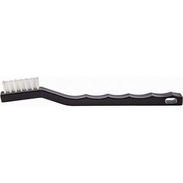 Brush Research Mfg. - 2 Rows x 7 Columns Nylon Scratch Brush - 1/2" Brush Length, 7-1/4" OAL, 1/2 Trim Length, Plastic Curved Back Handle - Top Tool & Supply