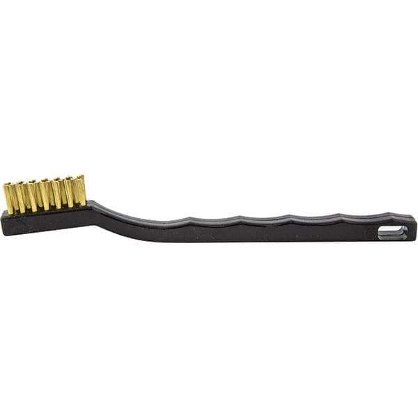 Brush Research Mfg. - 2 Rows x 7 Columns Brass Scratch Brush - 1/2" Brush Length, 7-1/4" OAL, 1/2 Trim Length, Wood Curved Back Handle - Top Tool & Supply