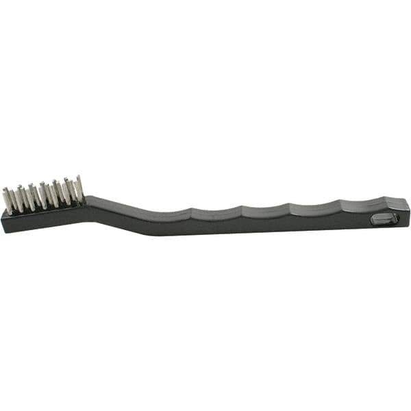 Brush Research Mfg. - 2 Rows x 7 Columns Stainless Steel Scratch Brush - 1/2" Brush Length, 7-1/4" OAL, 1/2 Trim Length, Plastic Curved Back Handle - Top Tool & Supply