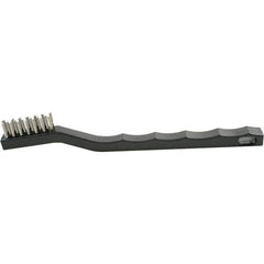 Brush Research Mfg. - 2 Rows x 7 Columns Stainless Steel Scratch Brush - 1/2" Brush Length, 7-1/4" OAL, 1/2 Trim Length, Wood Curved Back Handle - Top Tool & Supply