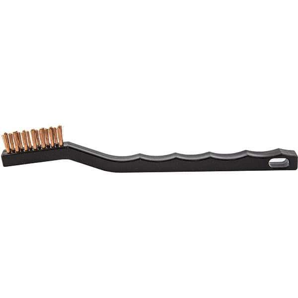 Brush Research Mfg. - 2 Rows x 7 Columns Bronze Scratch Brush - 1/2" Brush Length, 7-1/4" OAL, 1/2 Trim Length, Plastic Curved Back Handle - Top Tool & Supply