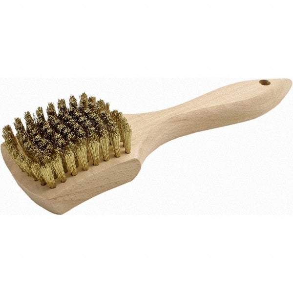 Brush Research Mfg. - 9 Rows x 10 Columns Brass Scratch Brush - 3" Brush Length, 8.87" OAL, 5/8 Trim Length, Wood Straight Back Handle - Top Tool & Supply