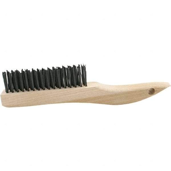 Brush Research Mfg. - 4 Rows x 16 Columns Bronze Scratch Brush - 5-3/4" Brush Length, 10-1/4" OAL, 1-1/8 Trim Length, Wood Curved Back Handle - Top Tool & Supply