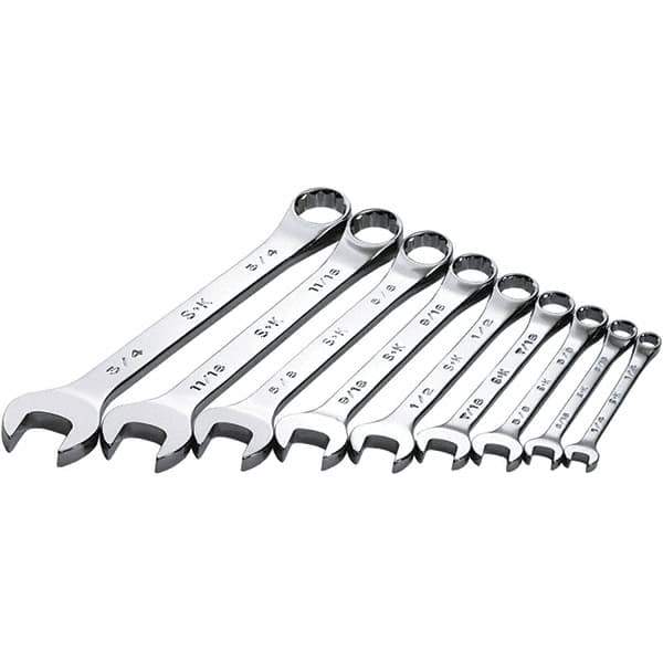 SK - 9 Piece, 1/4 to 3/4", Combination Wrench Set - Inch System of Measurement, Chrome Finish - Top Tool & Supply