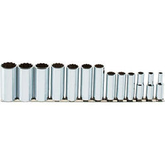 SK - 13 Piece 3/8" Drive Deep Well Socket Set - 12 Points, 1/4" to 1" Range, Inch Measurement Standard - Top Tool & Supply