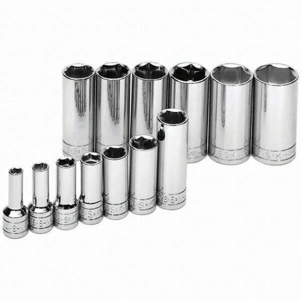 SK - 3/8" Drive Deep Socket Set - 1/4 to 1", Inch Measurement Standard - Top Tool & Supply