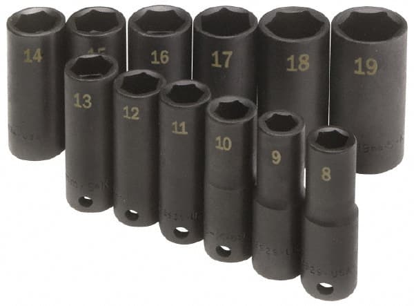 SK - 12 Piece 3/8" Drive Deep Well Impact Socket Set - Top Tool & Supply