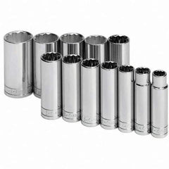 SK - 1/2" Drive Deep Socket Set - 1/2 to 1-1/4", Inch Measurement Standard - Top Tool & Supply