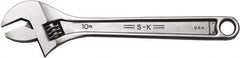 SK - 1-1/8" Jaw Capacity, 10" Standard Adjustable Wrench - Steel, Chrome Finish, 10" OAL - Top Tool & Supply