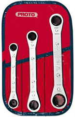 Proto - 3 Piece, 3/8" to 11/16", 12 Point Ratcheting Box Wrench Set - Inch Measurement Standard, Chrome Finish, Comes in Pouch - Top Tool & Supply