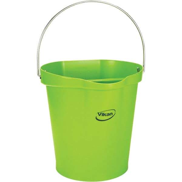 Vikan - 3 Gal, 12-1/2" High, Polypropylene Round Lime Green Single Pail with Pour Spout - Handle Included, 12.81" Top Diam - Top Tool & Supply