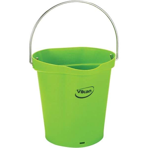 Vikan - 1-1/2 Gal, 7.1" High, Polypropylene Round Lime Green Single Pail with Pour Spout - Handle Included, 10" Top Diam - Top Tool & Supply