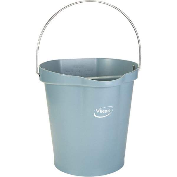 Vikan - 3 Gal, 12-1/2" High, Polypropylene Round Gray Single Pail with Pour Spout - Handle Included, 12.81" Top Diam - Top Tool & Supply