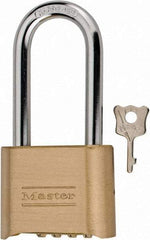 Master Lock - 2" Body Width, 2-1/4" Shackle Clearance, Solid Brass Combination Lock - 5/16" Shackle Diam, 1" Shackle Width - Top Tool & Supply