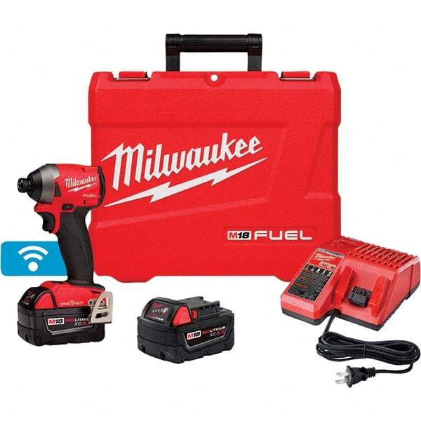 Milwaukee Tool - 18 Volt, 1/4" Drive, 167 Ft/Lb Torque, Cordless Impact Driver - Pistol Grip Handle, 3600 RPM, 2 Lithium-Ion Batteries Included - Top Tool & Supply