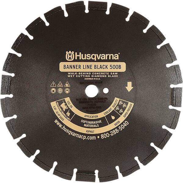 Husqvarna - 14" Diam, 1" Arbor Hole Diam, Continuous Edge Tooth Wet & Dry Cut Saw Blade - Diamond-Tipped, General Purpose Action, Standard Round Arbor - Top Tool & Supply