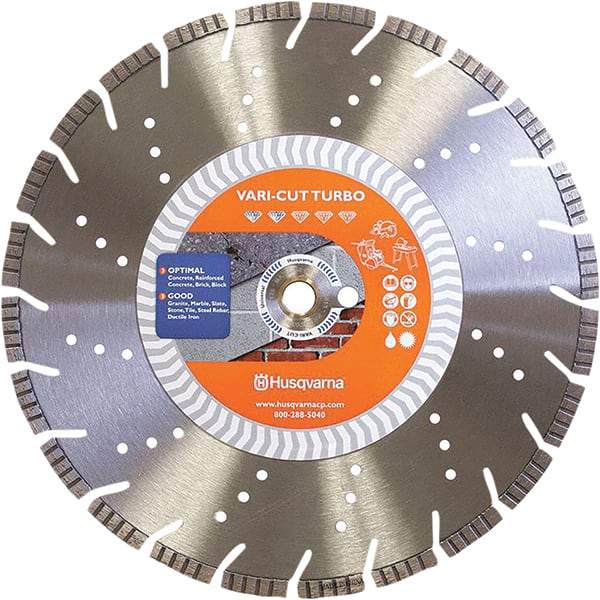 Husqvarna - 14" Diam, 25/32 & 1" Arbor Hole Diam, Continuous Edge Tooth Wet & Dry Cut Saw Blade - Diamond-Tipped, Fast Cutting Action, Standard Round Arbor - Top Tool & Supply