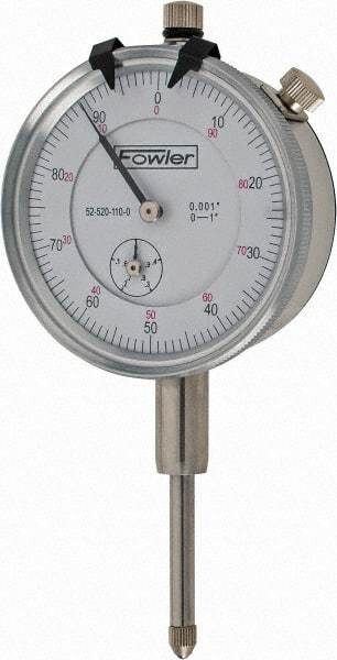 Fowler - 1" Range, 0-100 Dial Reading, 0.001" Graduation Dial Drop Indicator - 2-1/4" Dial, 0.1" Range per Revolution, Revolution Counter - Top Tool & Supply