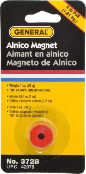 General - 3/4" Diam, 1/8" Hole Diam, 4 Lb Max Pull Force Alnico Button Magnet - 1/2" High - Top Tool & Supply