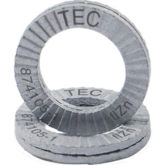 Wedge Lock Washers; Thread Size: 1/2; Material: Steel; Inside Diameter: 0.531 in; Outside Diameter: 0.768 in; Finish: Zinc Plated; Hardness: 465 HV Min; Standards: MIL-STD-1312-7   ISO 9001:2008    ISO TS16949; Thickness: 2.5 in