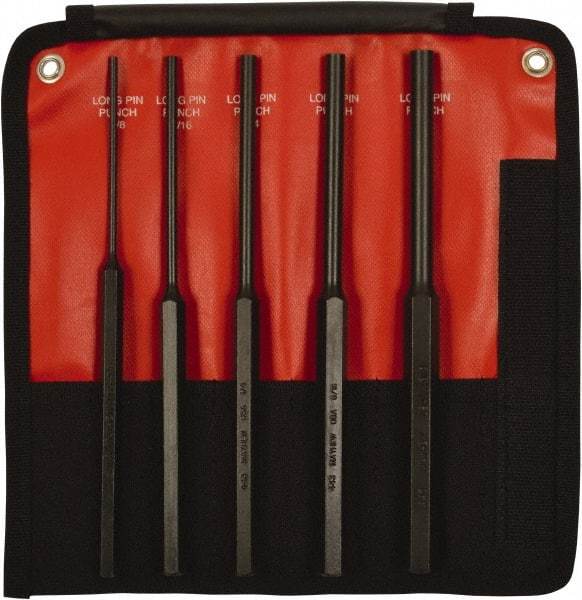 Mayhew - 5 Piece, 1/8 to 3/8", Pin Punch Set - Hex Shank, Steel, Comes in Kit Bag - Top Tool & Supply