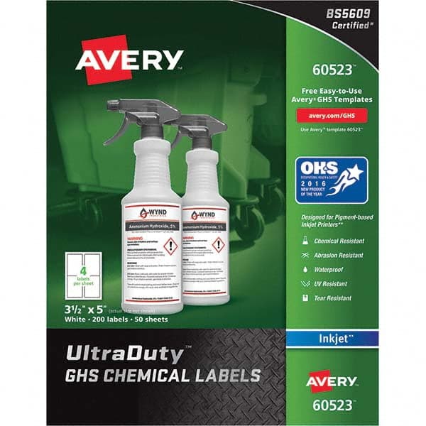 AVERY - Pack of (200), 3-1/2" x 5" White Synthetic Film ID Labels - Top Tool & Supply