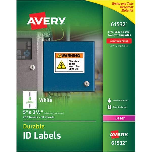 AVERY - Pack of (200), 5" x 3-1/2" White Paper Durable Square Labels - Top Tool & Supply