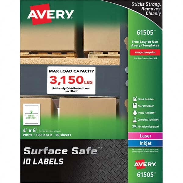 AVERY - Pack of (100), 4" x 6" White Polyester Durable Square Labels - Top Tool & Supply