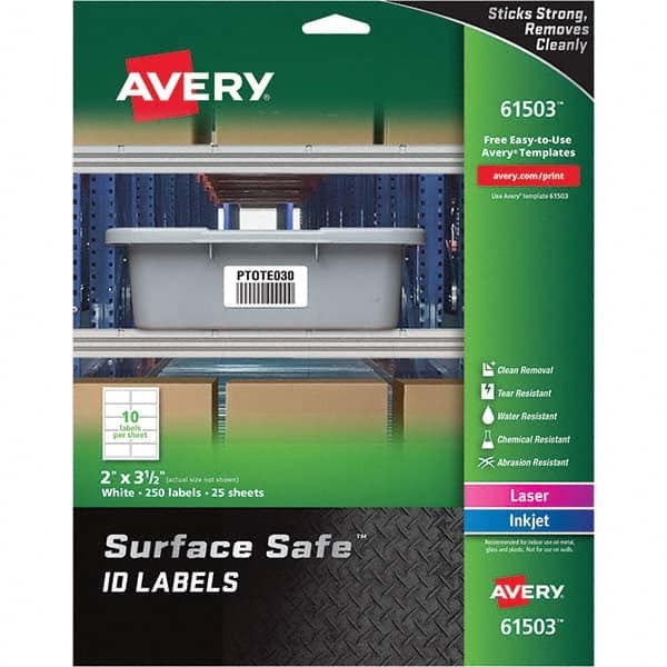 AVERY - Pack of (250), 2" x 3-1/2" White Polyester Durable Square Labels - Top Tool & Supply