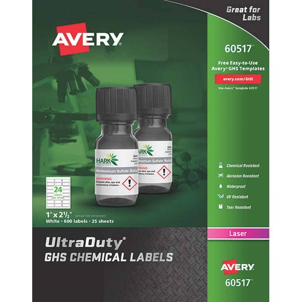 AVERY - Pack of (600), 1" x 2-1/2" White Synthetic Film ID Labels - Top Tool & Supply