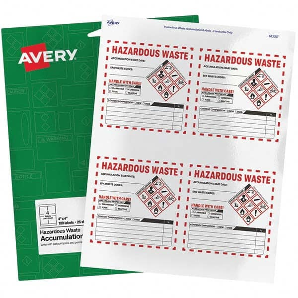 AVERY - Pack of (100), 4" x 4" White Paper ID Labels - Top Tool & Supply