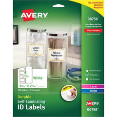 AVERY - Pack of (100), 2-5/16" x 3-5/16" White Paper Self Laminating Labels - Top Tool & Supply